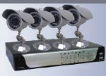 Lasertech Four Channel Color Surveillance Camera Systems with Four Cameras & Remote Internet Viewing